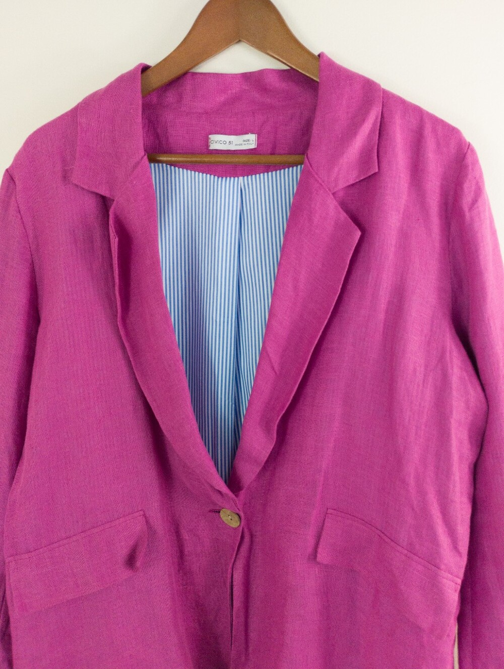 Civico 51 Italy Linen Blazer Size Large Pink Magenta Striped Lining - Picture 2 of 7